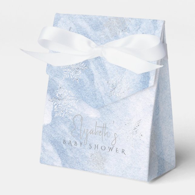 Ballotins Baby shower Bleu de flocons d'hiver d'argent conge (Verso)