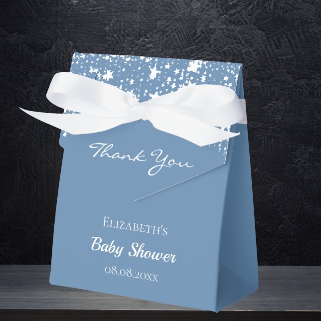 Ballotins Baby shower bleu poussiéreux blanc étoiles merci (Créateur téléchargé)