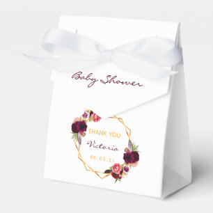 Ballotins Baby shower bordeaux aux fleurs blanches
