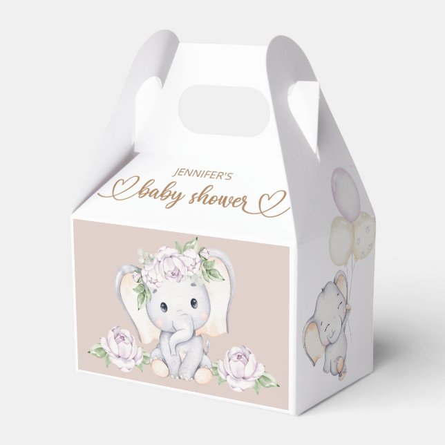 Ballotins Baby shower d'aquarelle bébé éléphant et fleur (Verso)