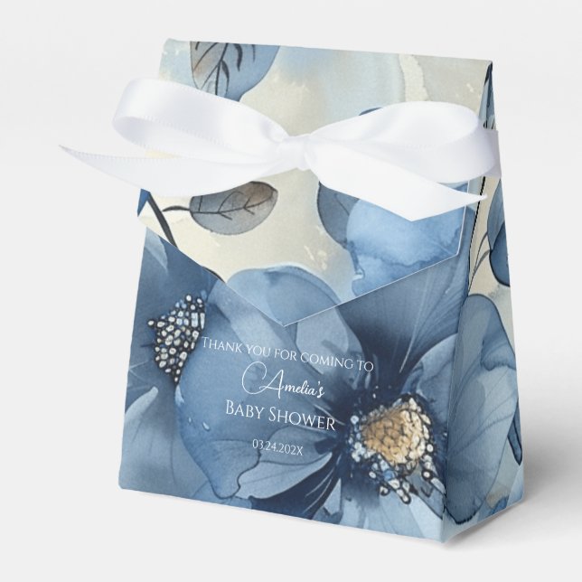 Ballotins Baby shower d'aquarelle Florale bleu moderne (Verso)