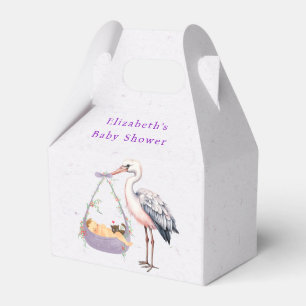 Ballotins Baby shower de cigogne blanche violette