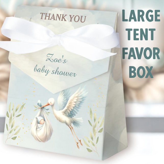 Ballotins Baby shower de cigogne Garçon Bleu Grand Ballotin (Stork Large Tent Favor Boxes - You can choose from 2 sizes of these tent favor boxes.)