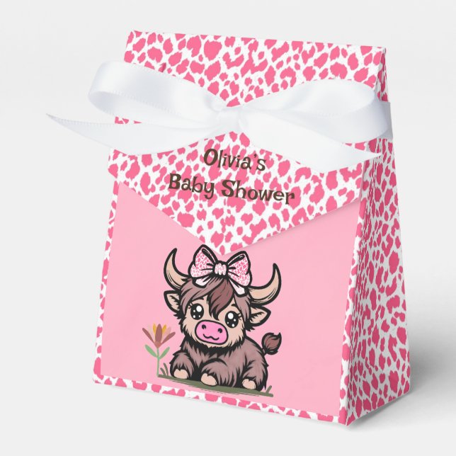Ballotins Baby shower de fille de vache rose Tan Highland (Verso)