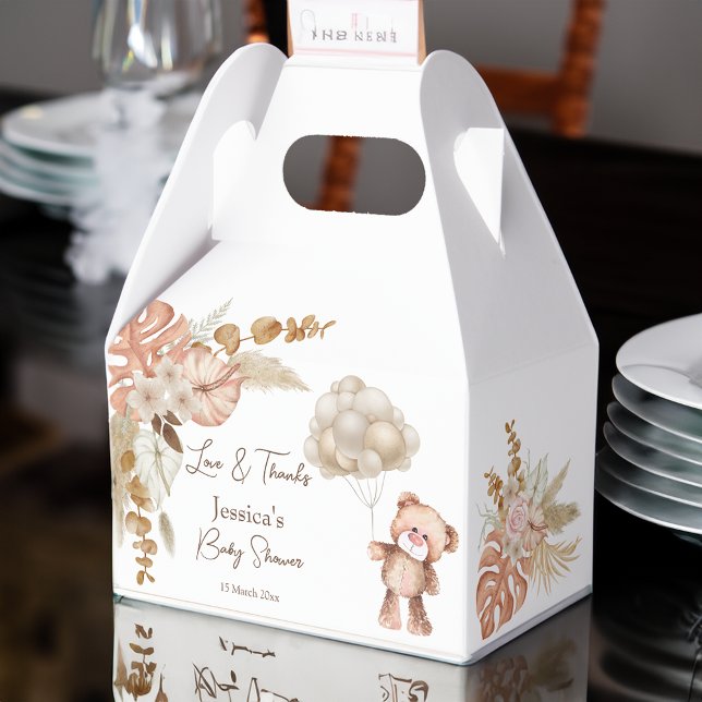 Ballotins Baby shower de fleurs séchées de marron pastel crè (Pastel cream brown boho dried flowers baby shower favor boxes)