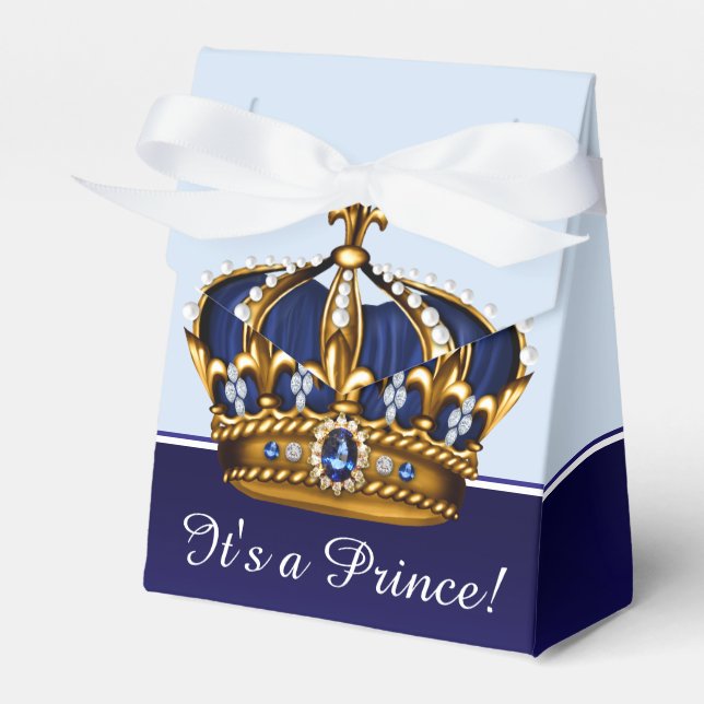 Ballotins Baby shower de garçon Blue Gold Crown (Verso)