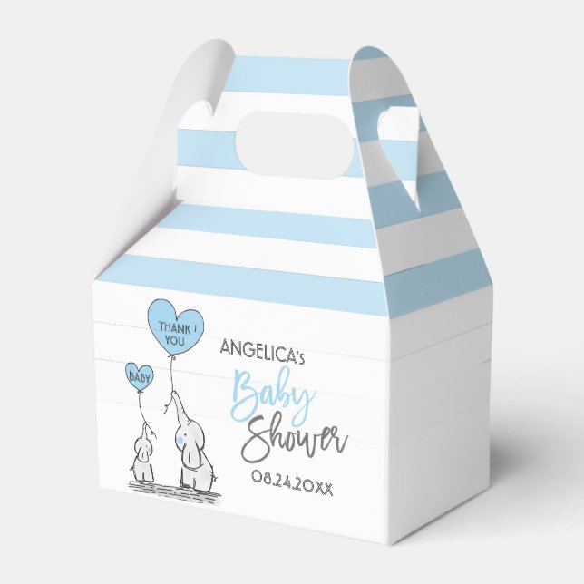 Ballotins Baby shower de garçon Blue White Elephant (Verso)