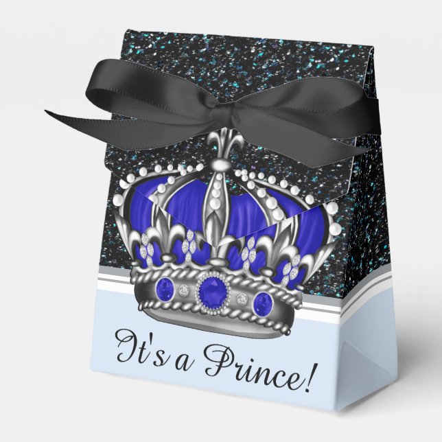 Ballotins Baby shower de garçon princier d'argent bleu (Verso)