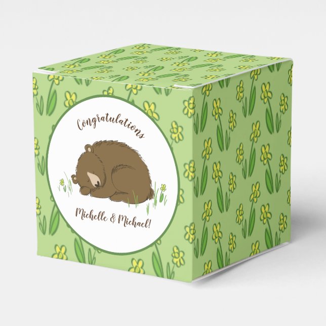 Ballotins Baby shower de l'ours couché Bois (Verso)