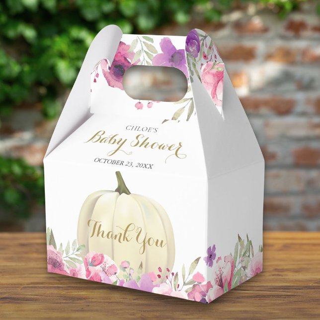Ballotins Baby shower de Merci Floral Citrouille (Cute Pumpkin Floral Thank You Baby Shower Favor Box)