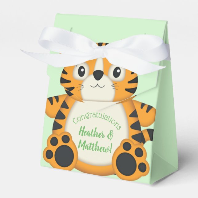 Ballotins Baby shower de tigre vert (Verso)