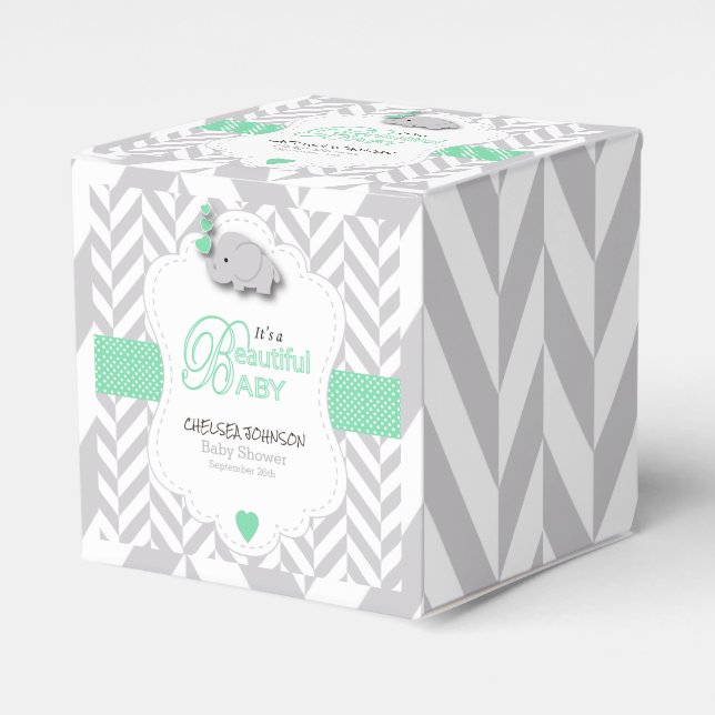 Ballotins Baby shower d'éléphant vert, gris blanc (Verso)