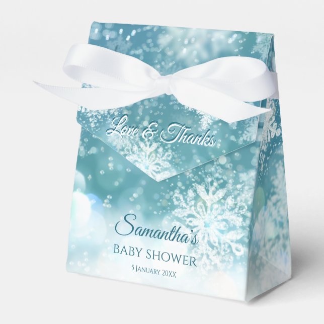 Ballotins baby shower d'hiver de neige de bokeh turquoise (Verso)