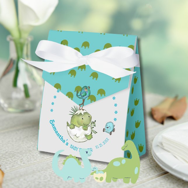 Ballotins Baby shower Dino d'éclosion mûre (Cute Hatching Dino Baby Shower Favor Boxes)