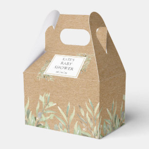 Ballotins Baby Shower Élégant Feuilles de Verdure Kraft Rust