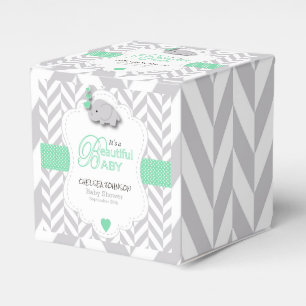 Ballotins Baby Shower Eléphant Vert, Blanc Gris