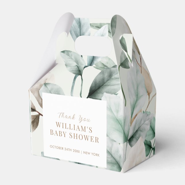 Ballotins Baby shower Feuille Boho vert moderne (Verso)