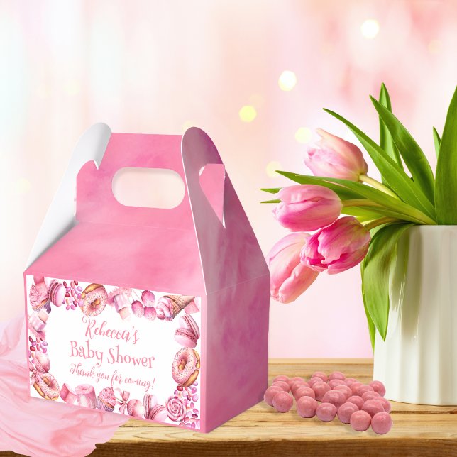 Ballotins Baby shower fille de cadre de bonbons rose (Pink Candy and Treats Frame Girl Baby Shower Favor Box)