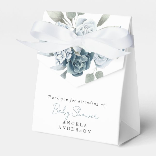 Ballotins Baby shower floral bleu poussiéreux (Verso)