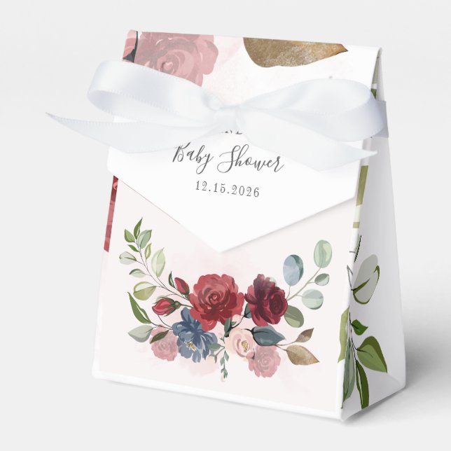 Ballotins Baby Shower Floral Rustique Bourgogne Personnalisé (Verso)