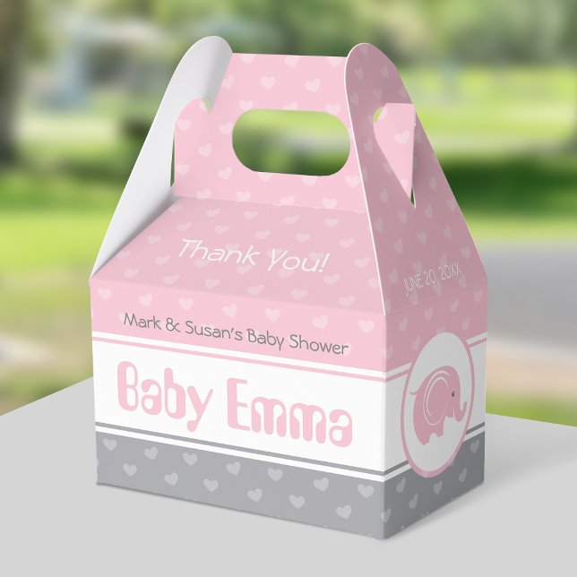 Ballotins Baby shower Gable Box avec éléphant - Baby Girl (Créateur téléchargé)