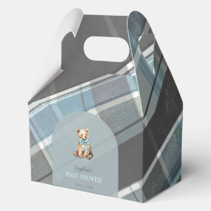 Ballotins Baby shower Garçon en peluche gris et bleu plaid