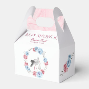 Ballotins Baby Shower Hiver Cigogne Fleurs Rose Bleu