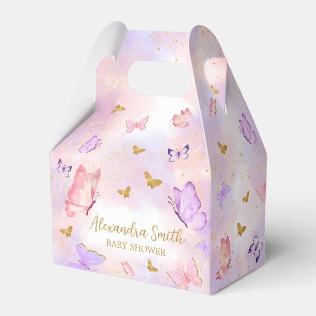 Ballotins Baby shower papillon violet rose or (Verso)