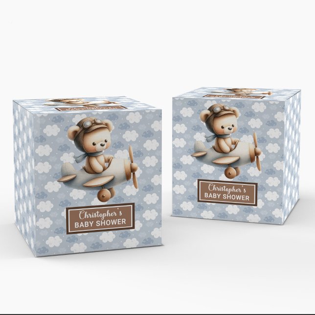 Ballotins Baby shower pilote d'ours en peluche doux idée de  (Soft teddy bear pilot baby shower treat box idea)