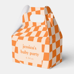 Ballotins Baby Shower Rétro Orange Abstrait Damier