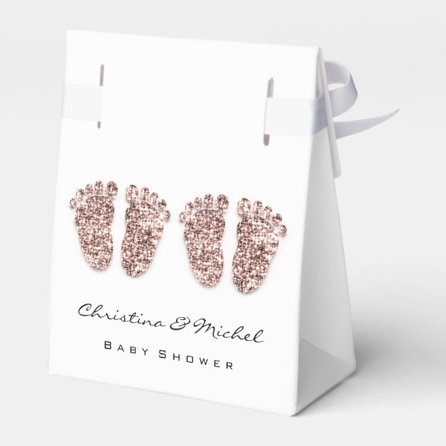 Ballotins Baby shower Twins pieds Parties scintillant Rose W (Arrière)