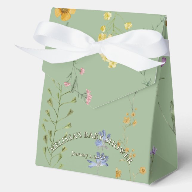Ballotins Baby shower vert fleur sauvage rustique (Recto)