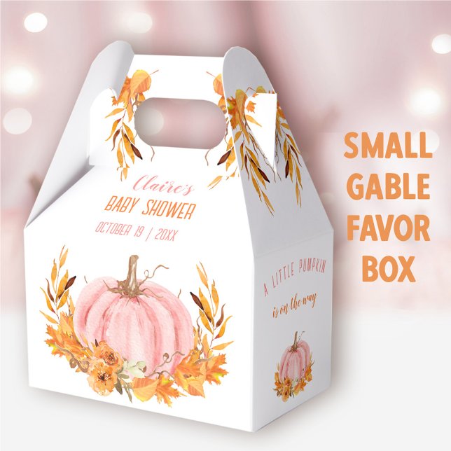 Ballotins Ballotin Baby shower de Citrouille de chute rose (Pink Pumpkin Small Gable Favor Box - You can choose from 3 sizes of these gable favor boxes
)