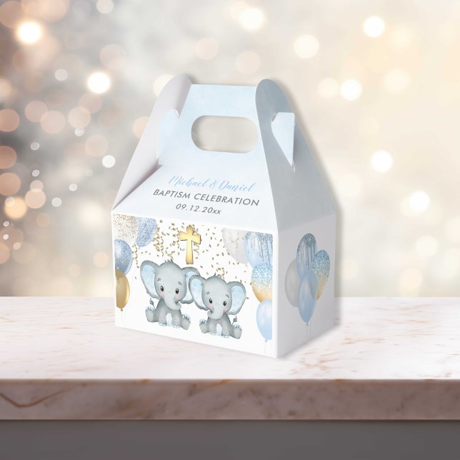 Ballotins Ballotin Baptême de ballon pour éléphants mignons (Cute Elephant Boys Balloon Baptism Favor Box)