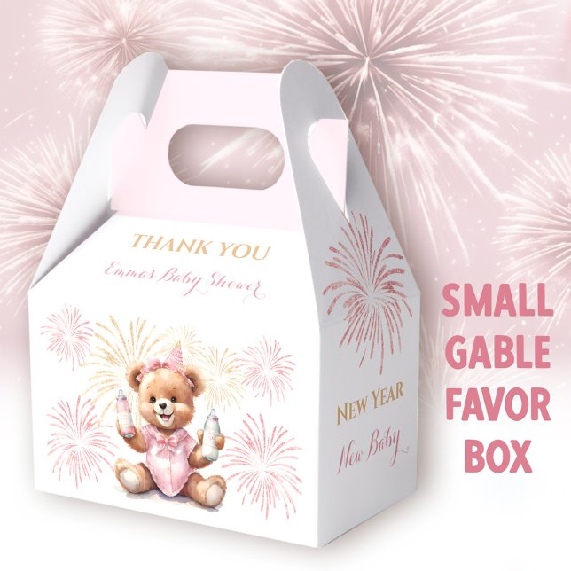 Ballotins Ballotin de Baby shower de nouvelle année rose fil (New Year Pink Bear Small Gable Favor Box -  You can choose from 3 sizes of these gable favor boxes)