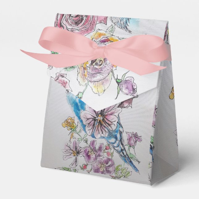 Ballotins Ballotin de gâteau Blue Budgie & Rose Floral Party (Verso)