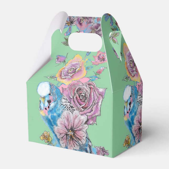 Ballotins Ballotin de gâteau Blue Budgie & Rose Floral Party (Verso)