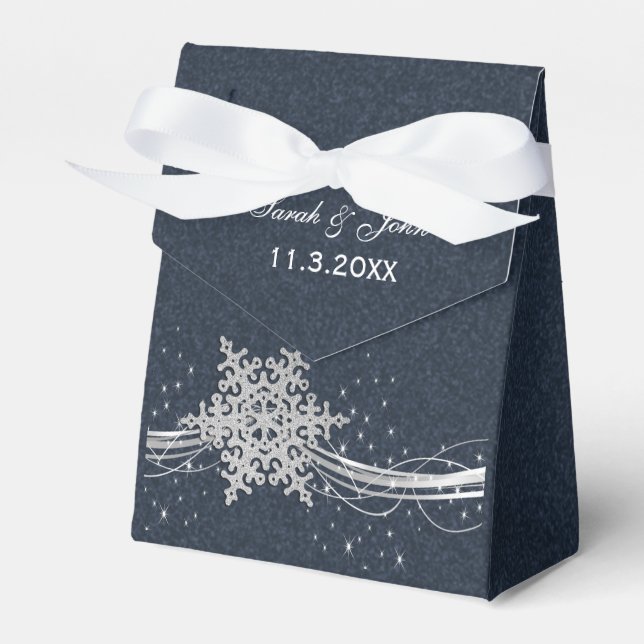 Ballotins Ballotin de mariage d'hiver Blue Silver Snowflakes (Verso)