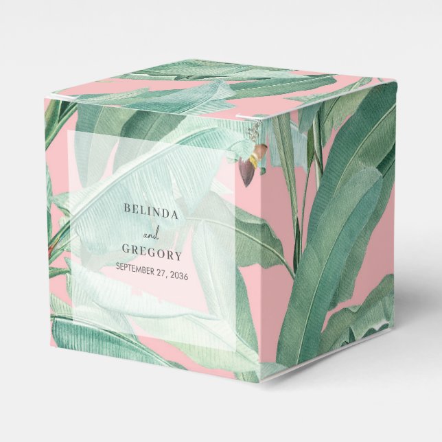 Ballotins Banane rose tropicale Palm Feuille Mariage Favoris (Verso)
