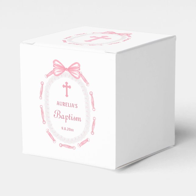 Ballotins Baptême de cadre en ruban rose (Verso)