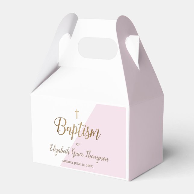 Ballotins Baptême rose moderne Baby Girl Merci Gold Cross (Verso)