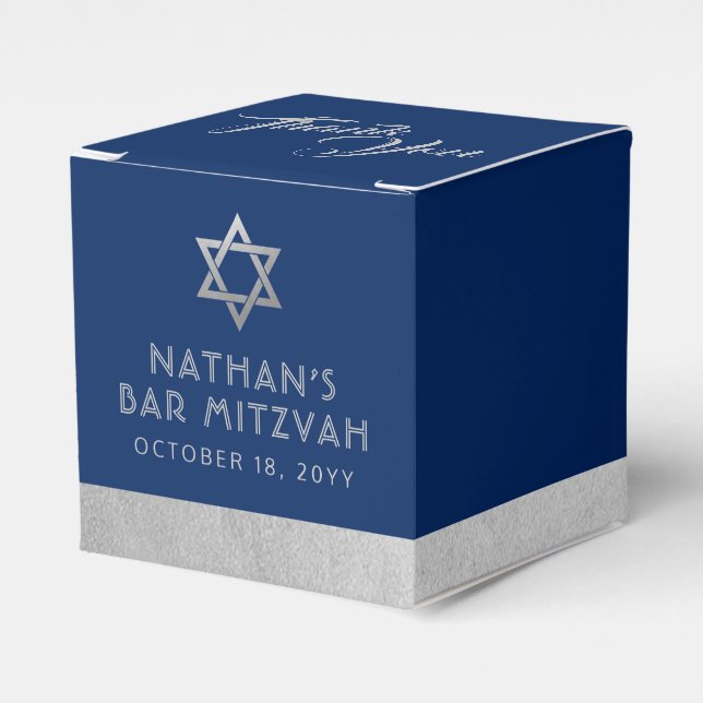Ballotins Bar Mitzvah Blue & Silver Stripe Ballotin moderne (Verso)