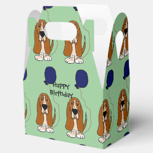 Ballotins Basset Hound avec la boîte-cadeau d'anniversaire