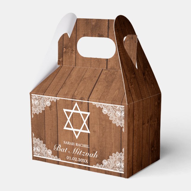 Ballotins Bat mitzvah de bar en dentelle rustique et blanc (Verso)