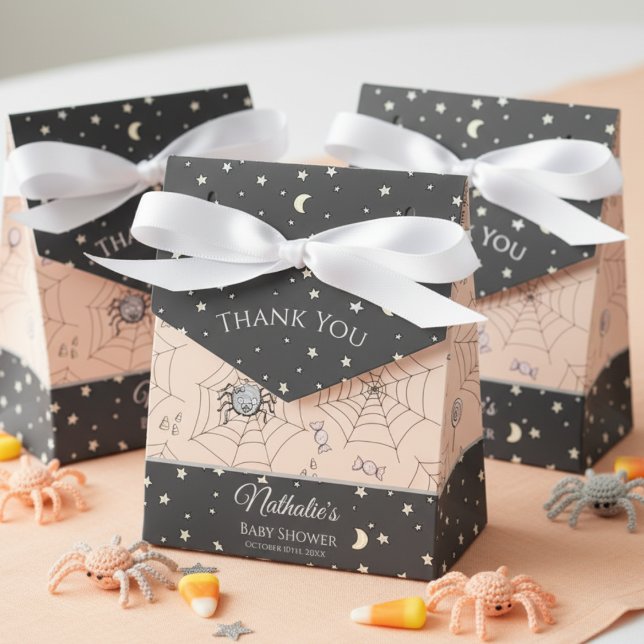 Ballotins Bats Bébés Bats Fille Halloween et automne (Spooky Cute Baby Spiders Halloween Baby Shower Thank You Favor Boxes in Gender Neutral Pastel Orange)
