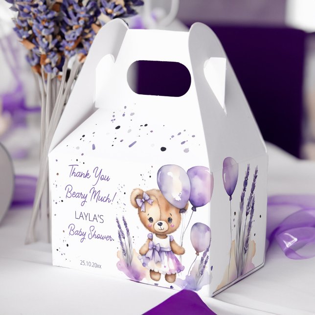 Ballotins Beary teddy ours violet baby shower merci (Beary cute teddy bear purple baby shower thank you favor box lavender girl teddy bear favor box)