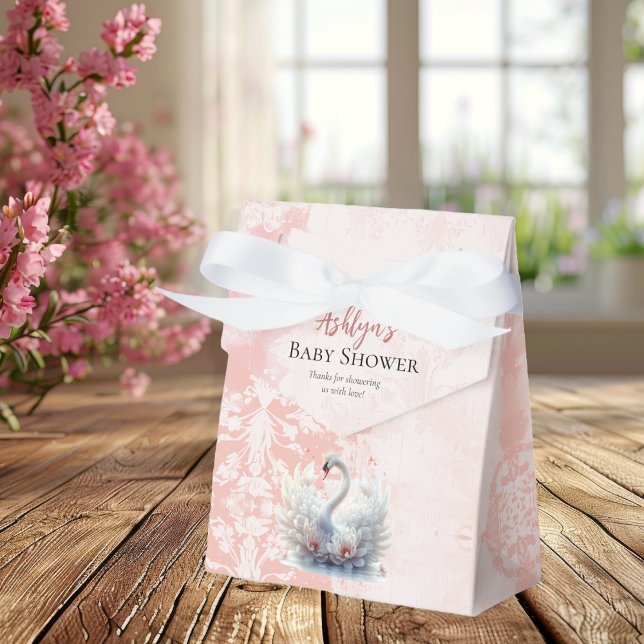 Ballotins Beau Swan rose Floral Damask Girl Baby shower (Beautiful Swan Pink Floral Damask Girl Baby Shower Favor Bag)