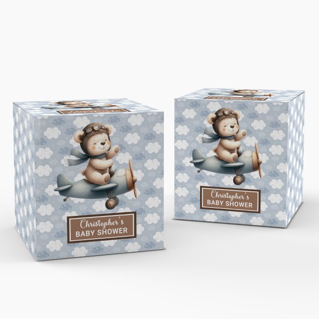 Ballotins Beau Teddy Bear Pilote Bleu Bébé Ballotin (Lovely Teddy Bear Pilot Blue Baby Favor Box)