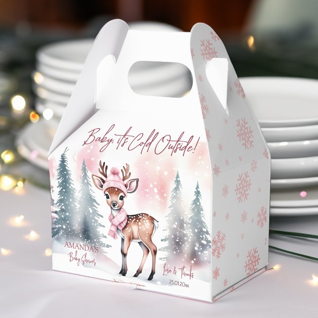 Ballotins Bébé il fait froid à l'extérieur baby shower bébé  (Baby it's cold outside girl baby deer baby shower favor box winter baby shower favors pink baby deer)