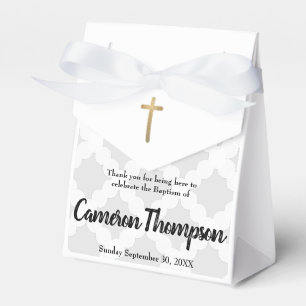 Ballotins Bébé personnalisé garçon baptême Croix d'or gris